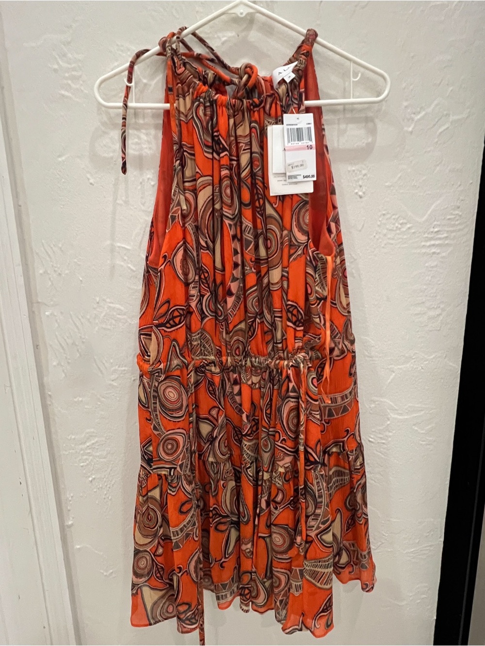 A.L.C. Orange Printed Halter Skater Dress